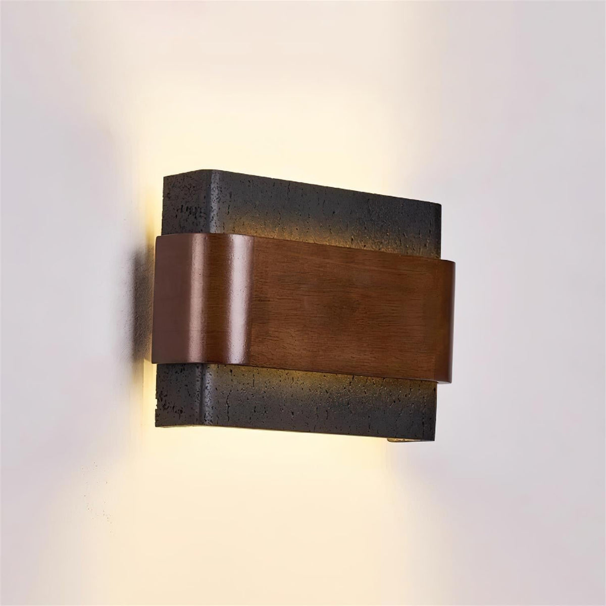 Valeneria Travertin Wandleuchte Holz-Oberfläche Arc