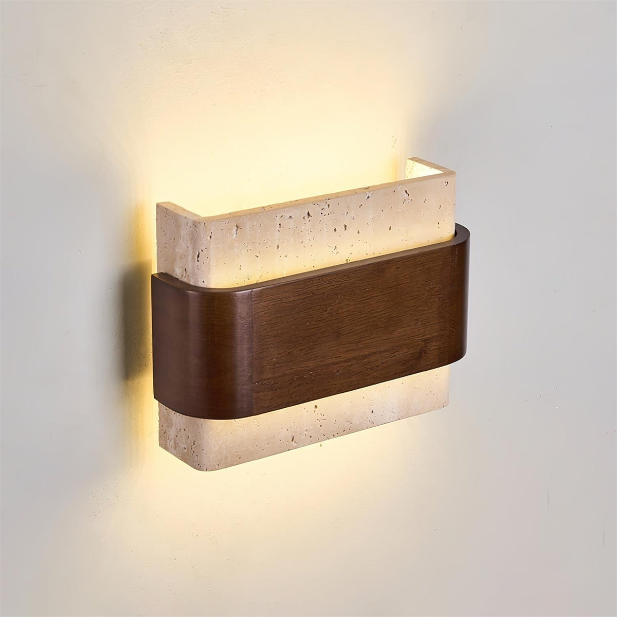 Valeneria Travertin Wandleuchte Holz-Oberfläche Arc