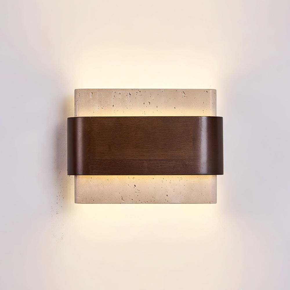 Valeneria Travertin Wandleuchte Holz-Oberfläche Arc