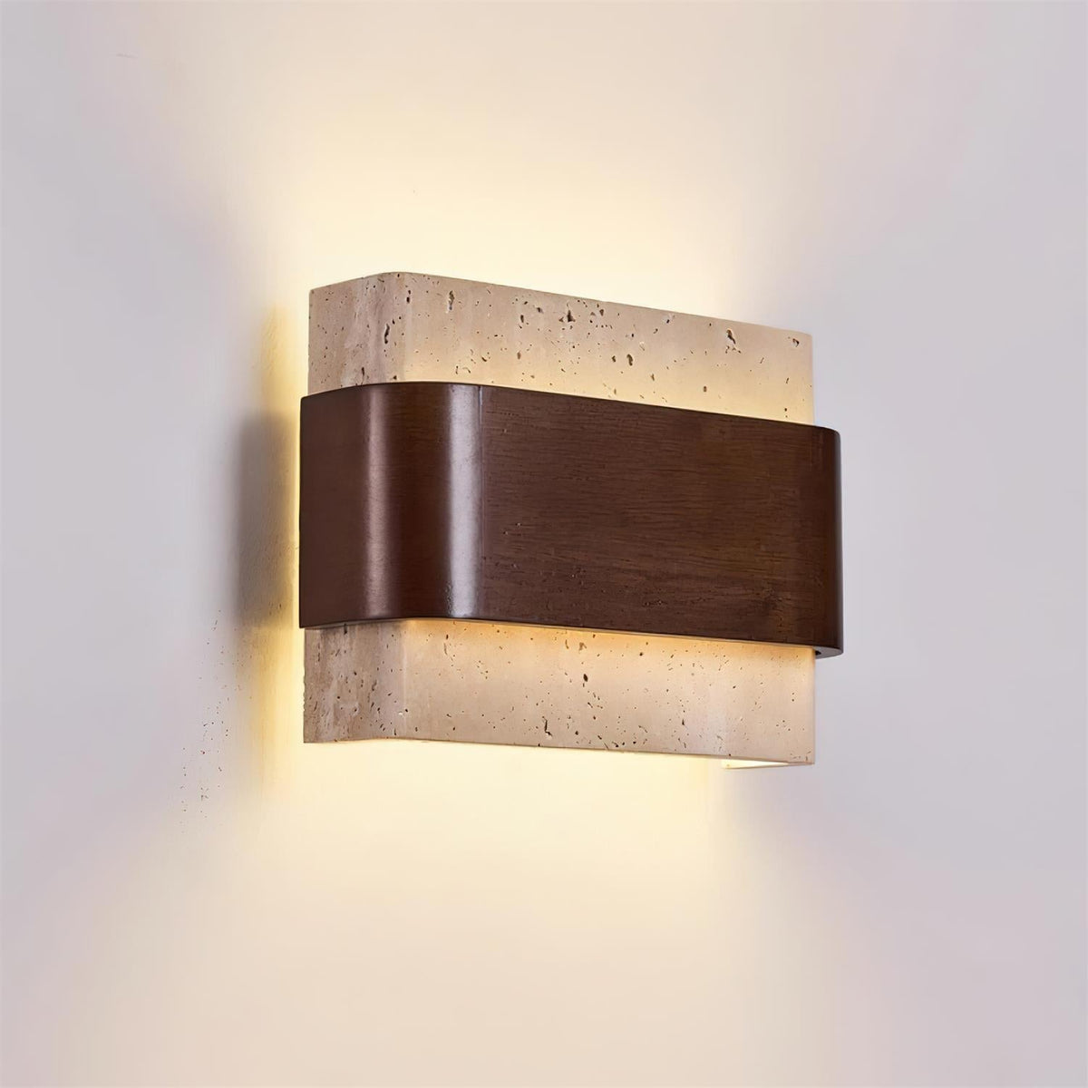 Valeneria Travertin Wandleuchte Holz-Oberfläche Arc