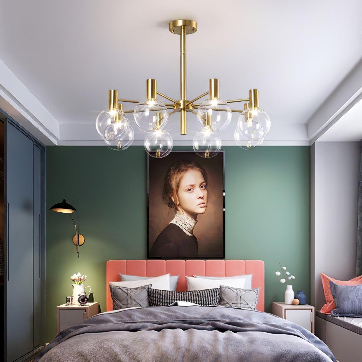 Veloiel Kronleuchter Glaskugel Glas Goldrahmen modern
