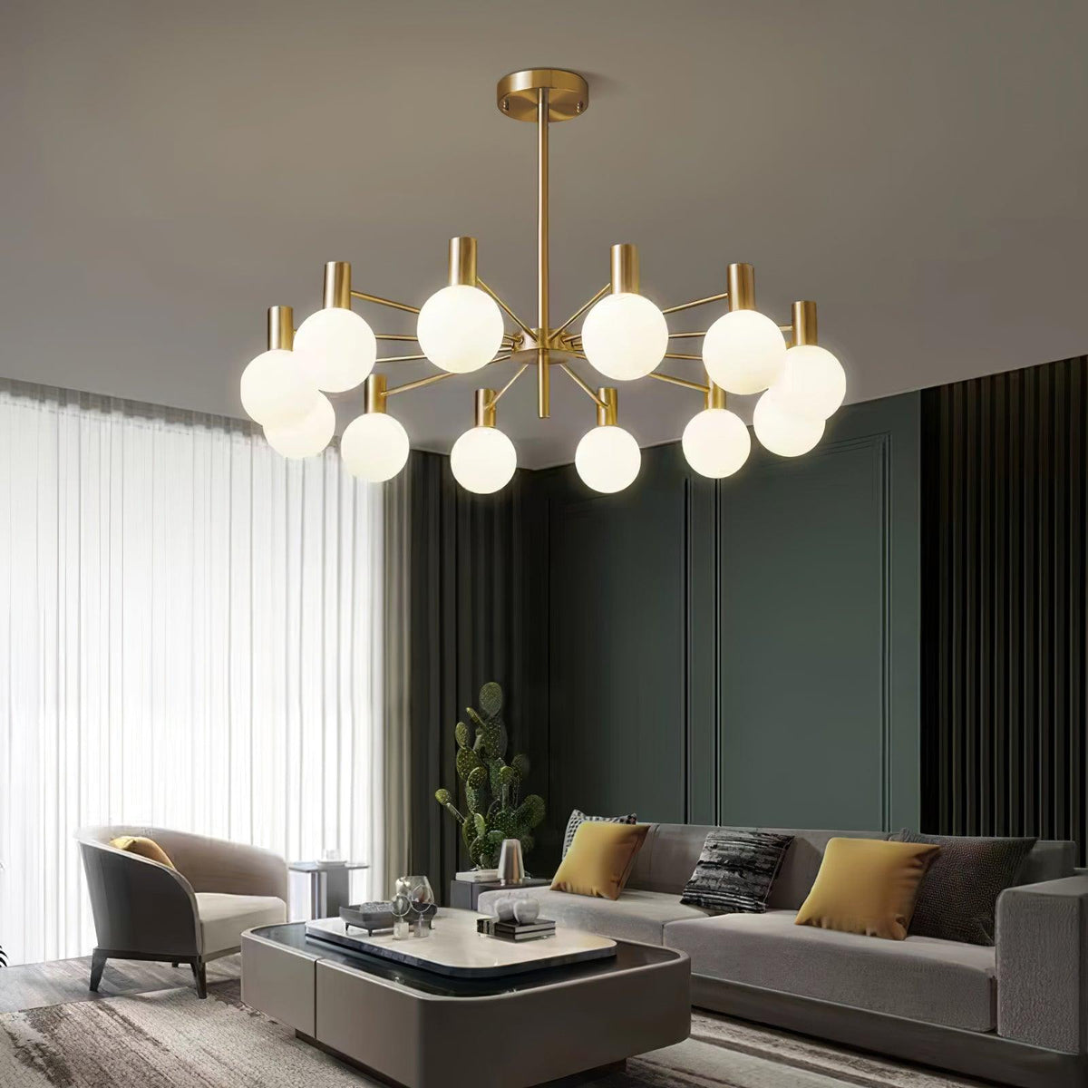 Veloiel Kronleuchter Glaskugel Glas Goldrahmen modern
