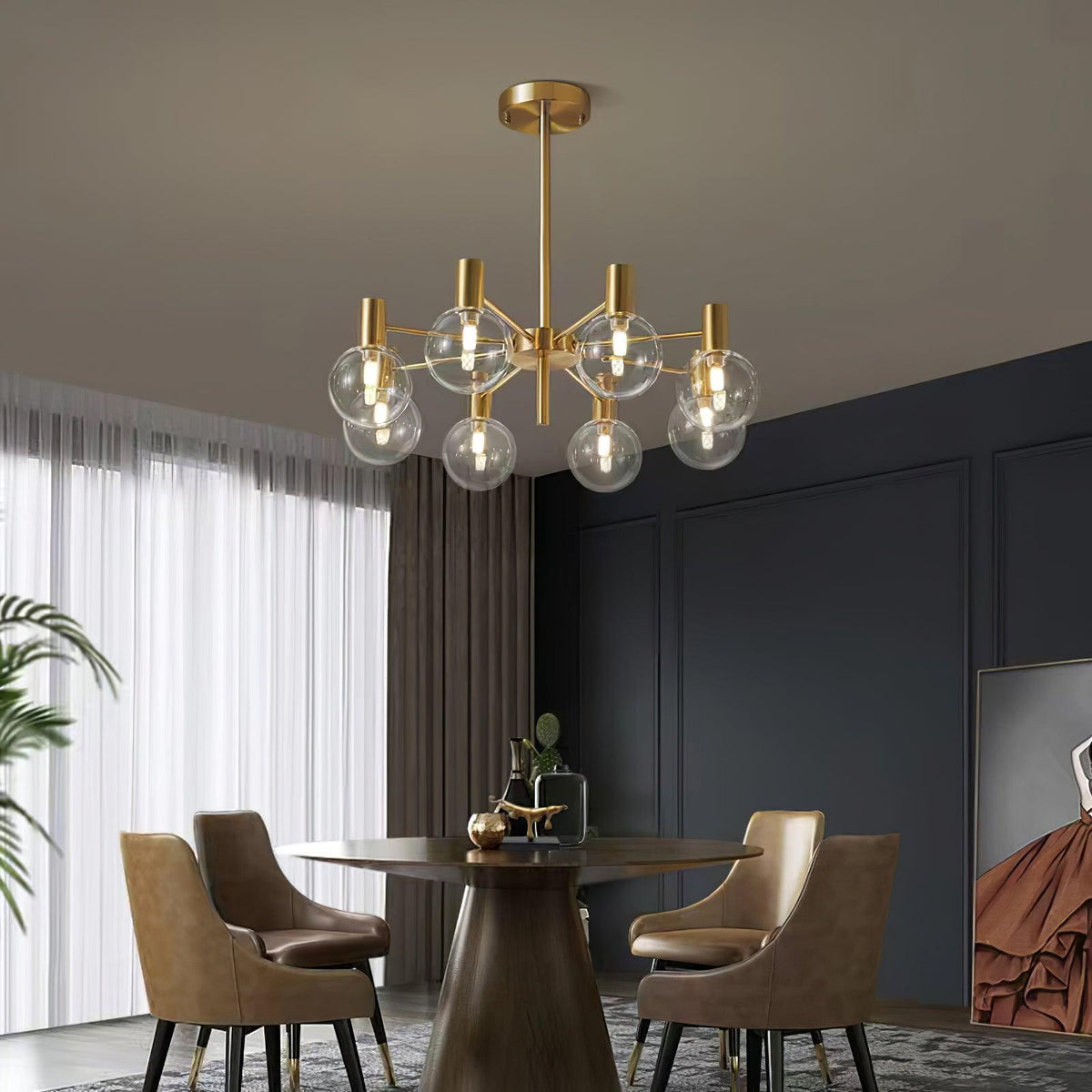 Veloiel Kronleuchter Glaskugel Glas Goldrahmen modern