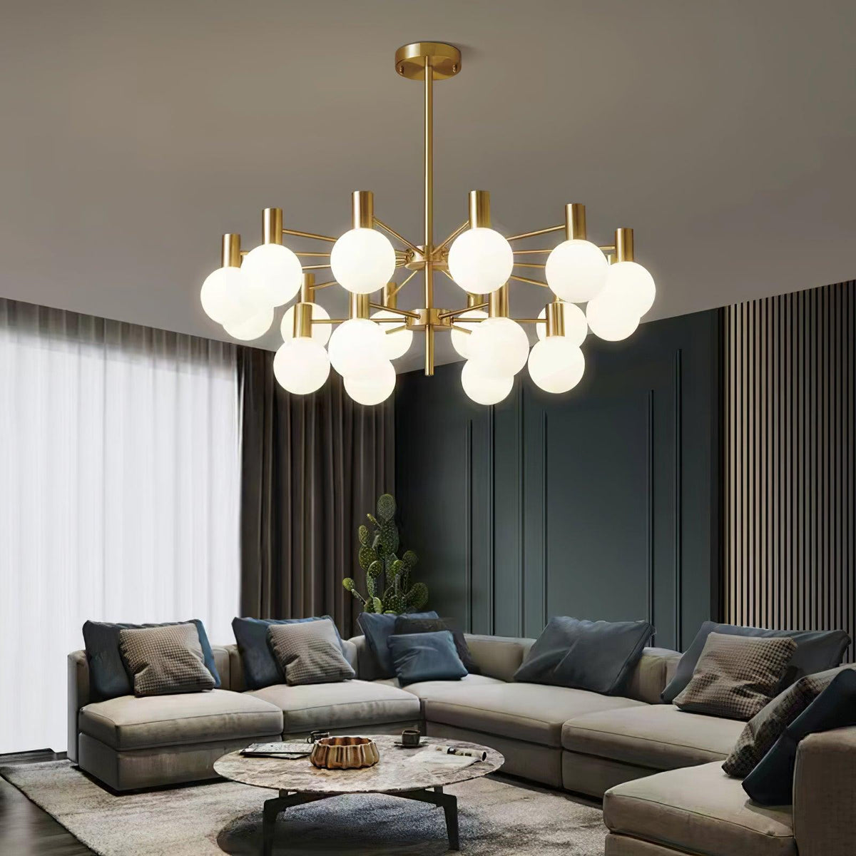 Veloiel Kronleuchter Glaskugel Glas Goldrahmen modern