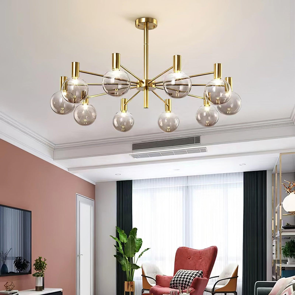 Veloiel Kronleuchter Glaskugel Glas Goldrahmen modern
