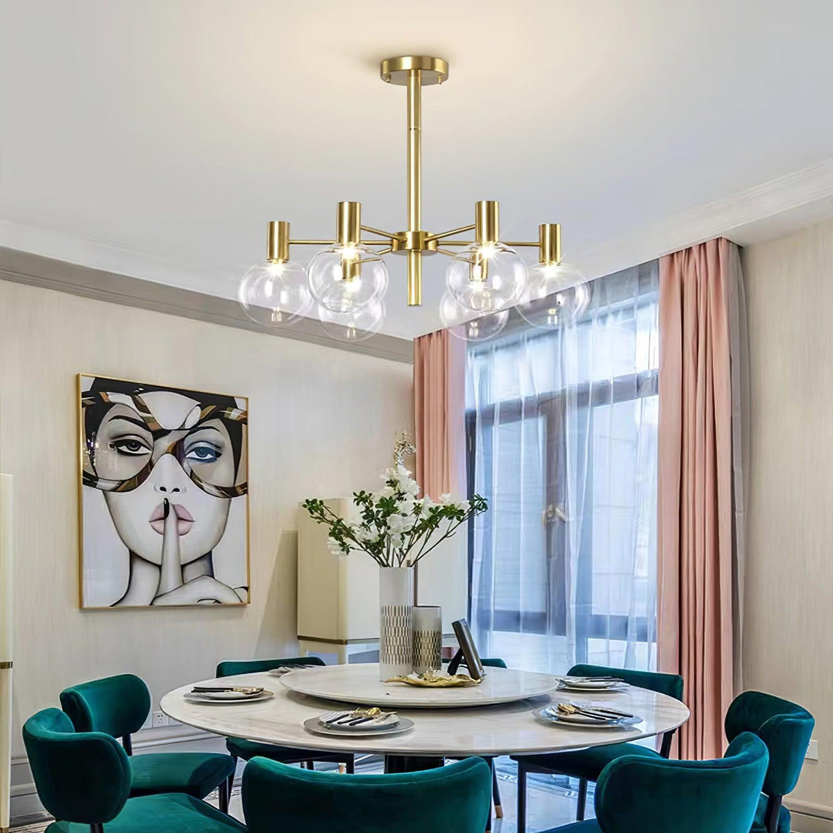 Veloiel Kronleuchter Glaskugel Glas Goldrahmen modern