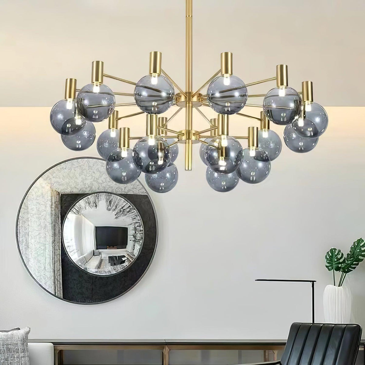 Veloiel Kronleuchter Glaskugel Glas Goldrahmen modern