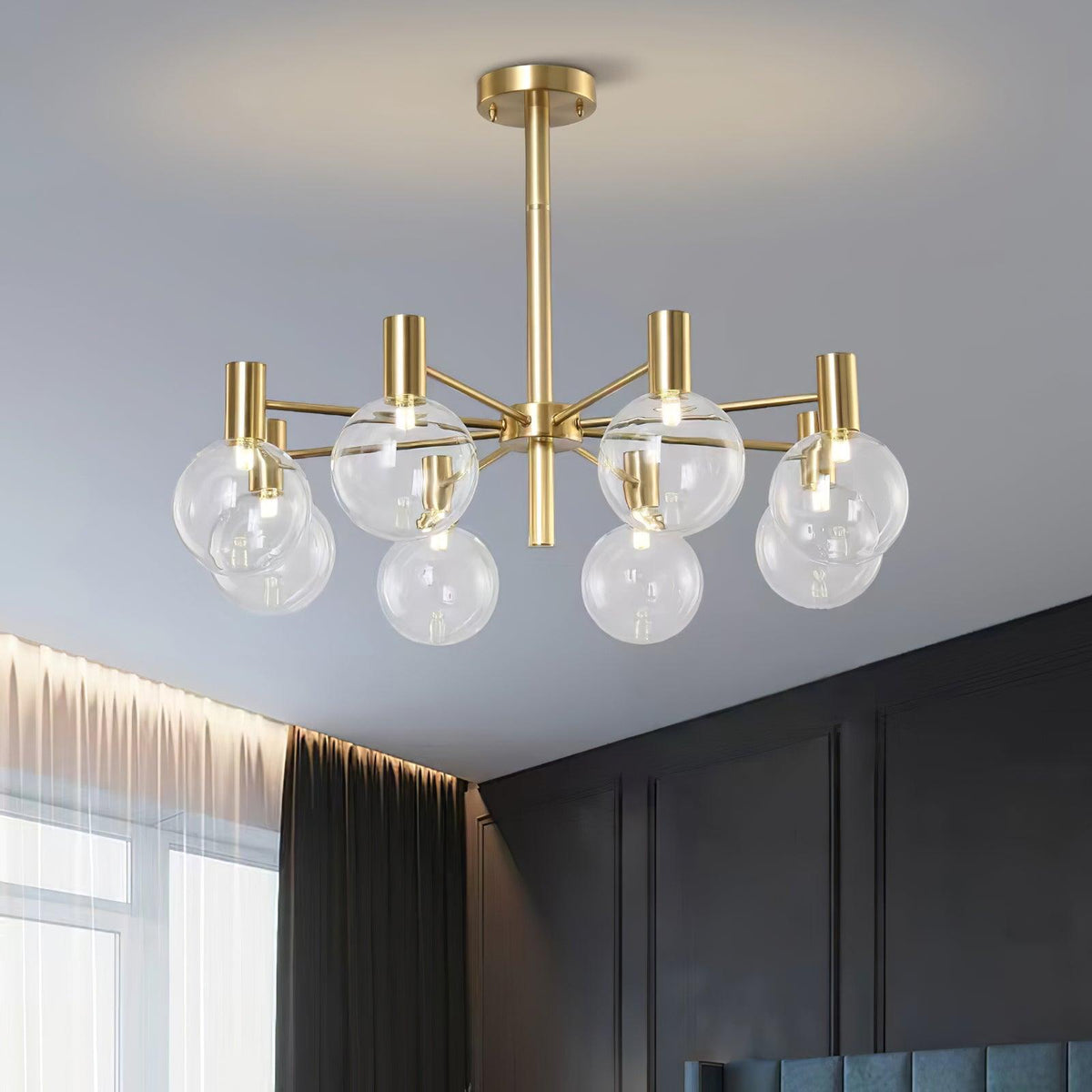 Veloiel Kronleuchter Glaskugel Glas Goldrahmen modern