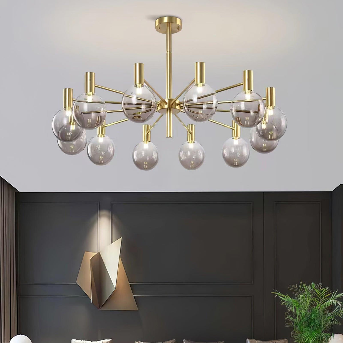 Veloiel Kronleuchter Glaskugel Glas Goldrahmen modern