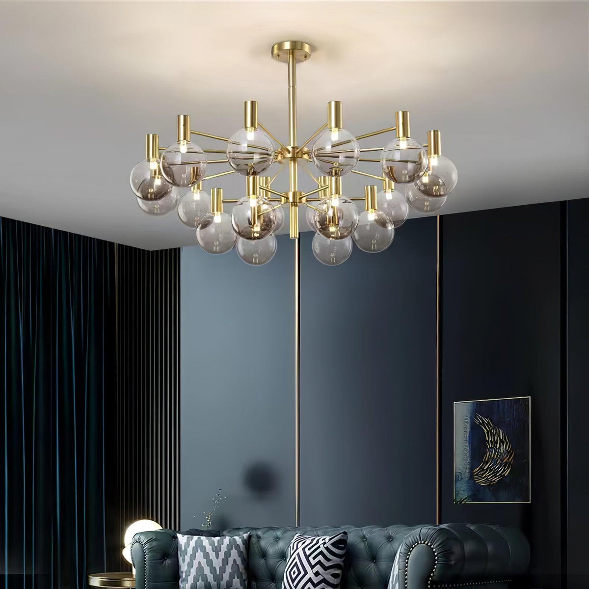 Veloiel Kronleuchter Glaskugel Glas Goldrahmen modern