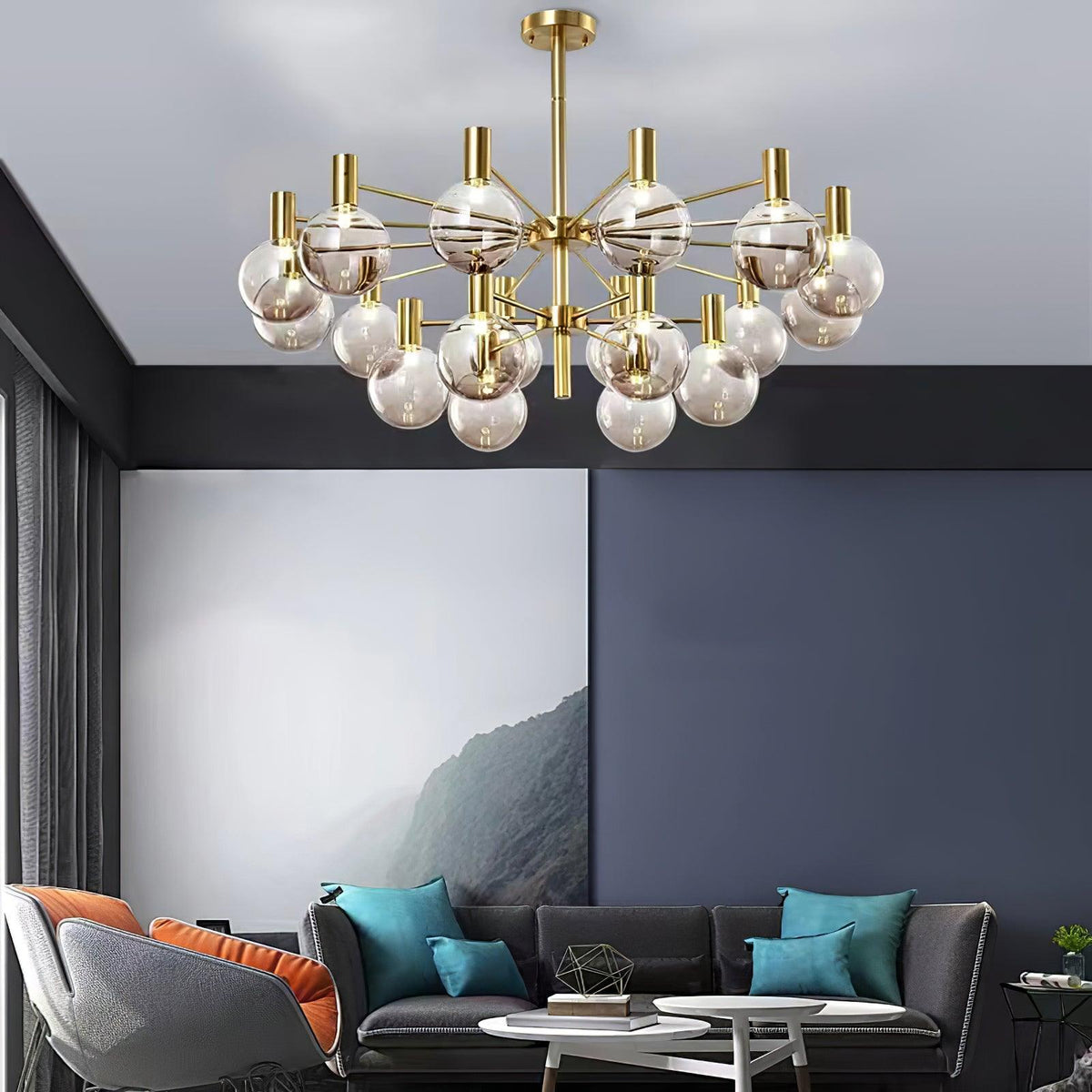 Veloiel Kronleuchter Glaskugel Glas Goldrahmen modern
