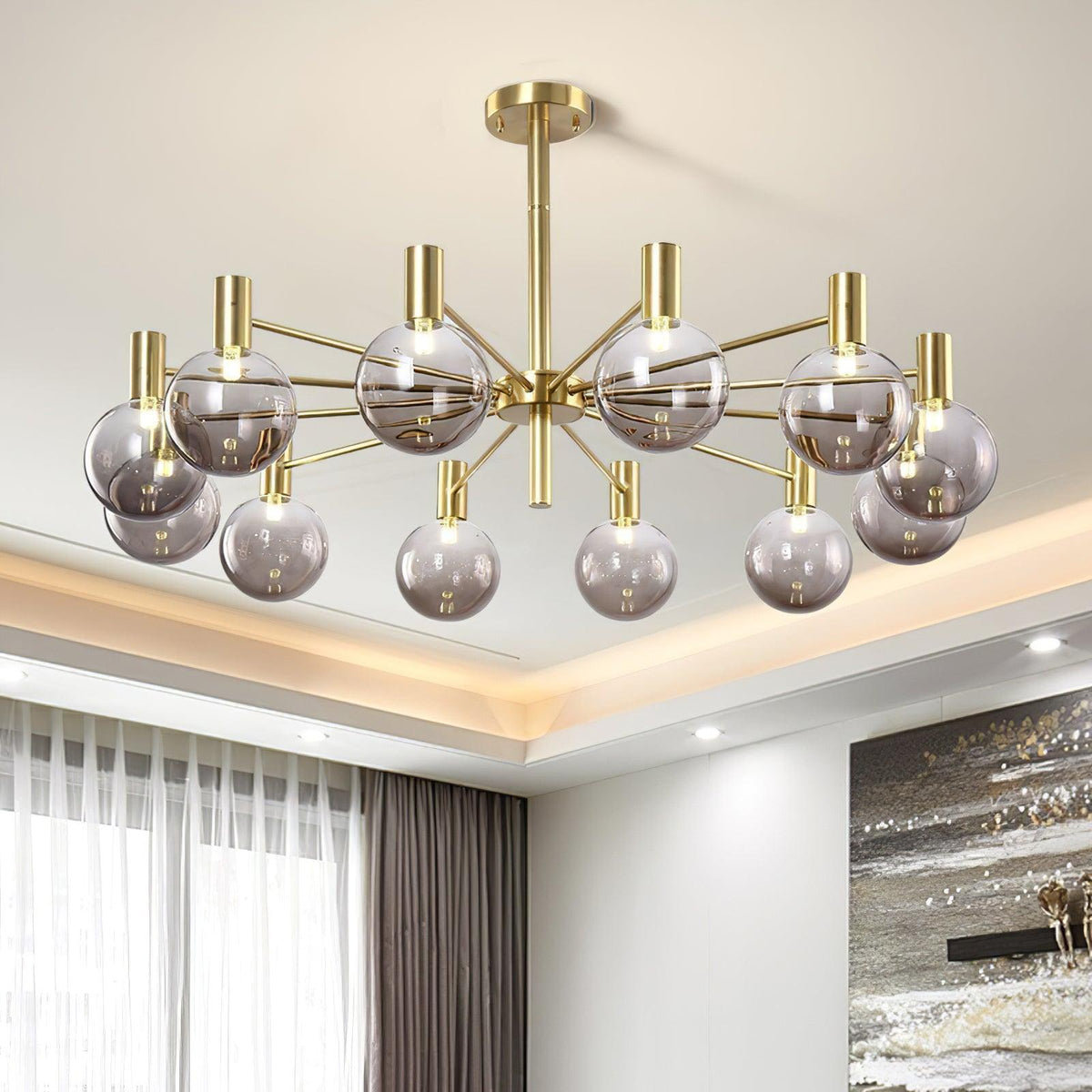 Veloiel Kronleuchter Glaskugel Glas Goldrahmen modern