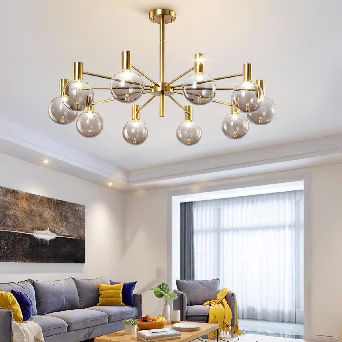 Veloiel Kronleuchter Glaskugel Glas Goldrahmen modern