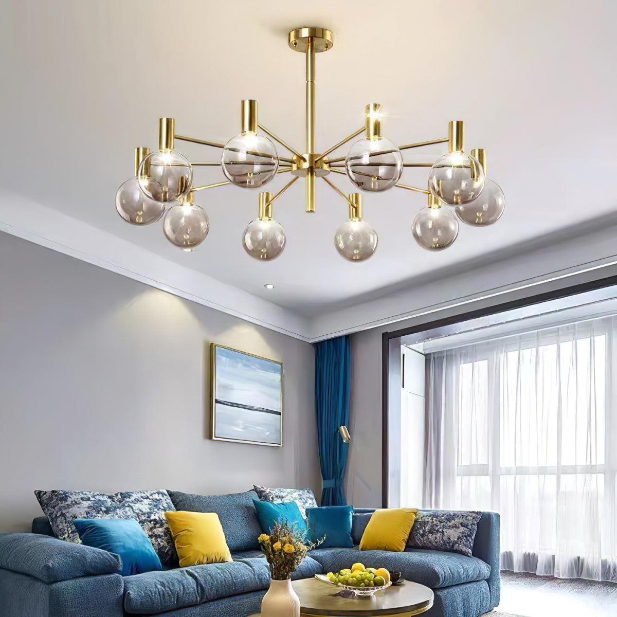Veloiel Kronleuchter Glaskugel Glas Goldrahmen modern