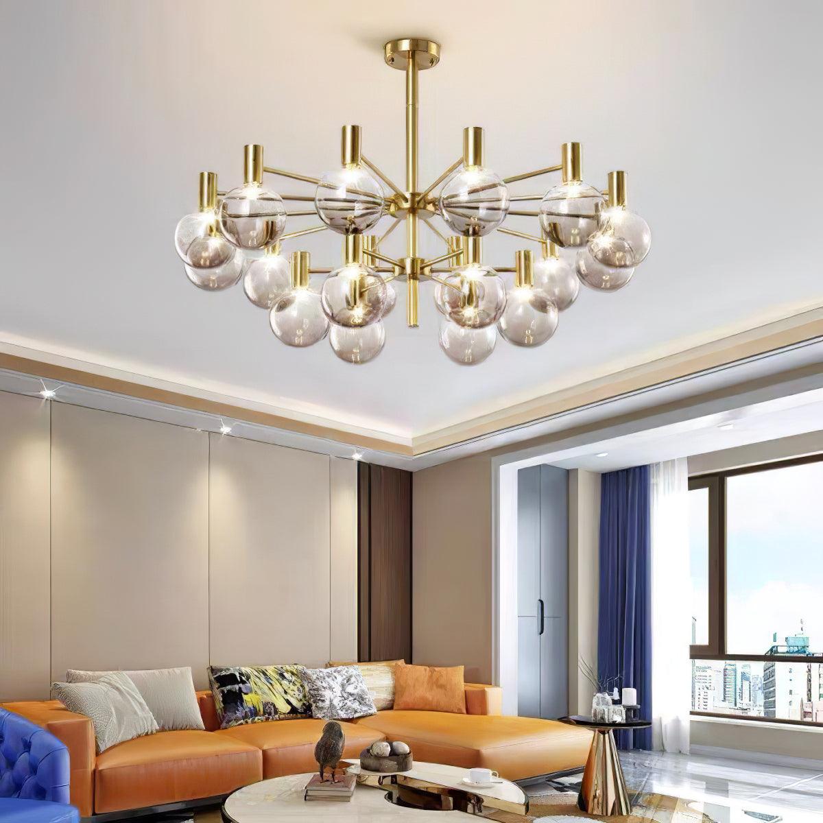 Veloiel Kronleuchter Glaskugel Glas Goldrahmen modern