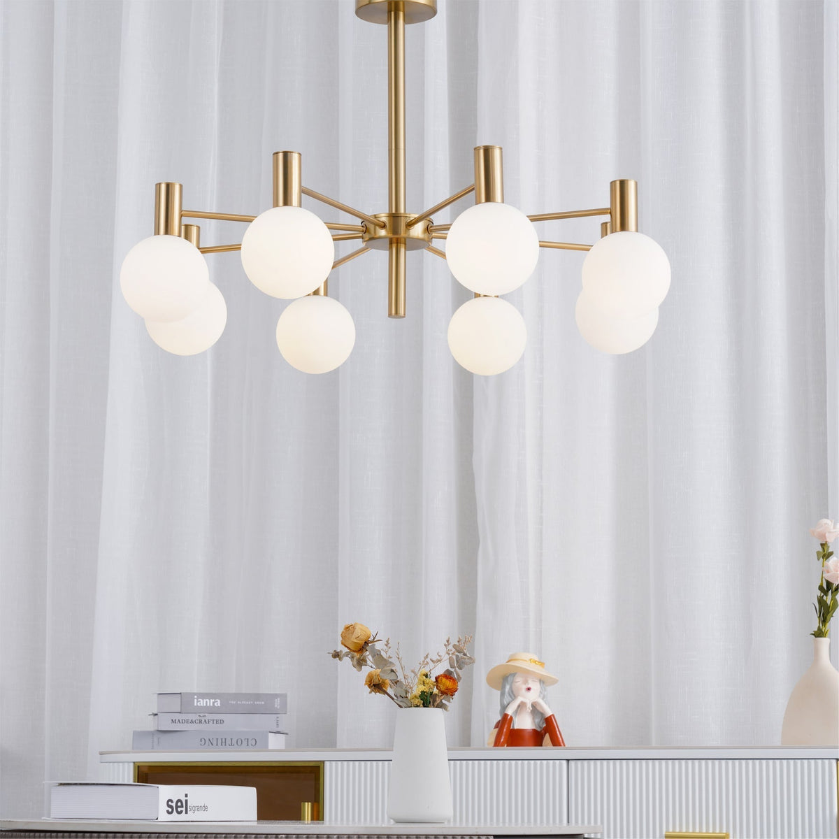 Veloiel Kronleuchter Glaskugel Glas Goldrahmen modern