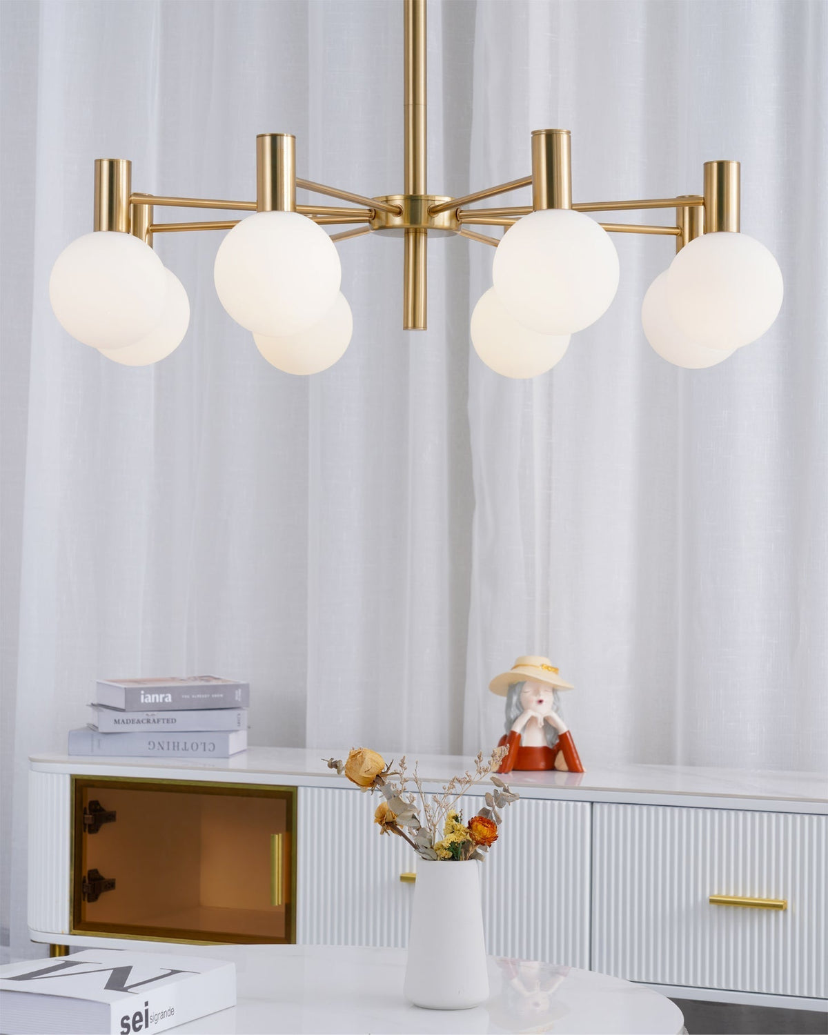 Veloiel Kronleuchter Glaskugel Glas Goldrahmen modern