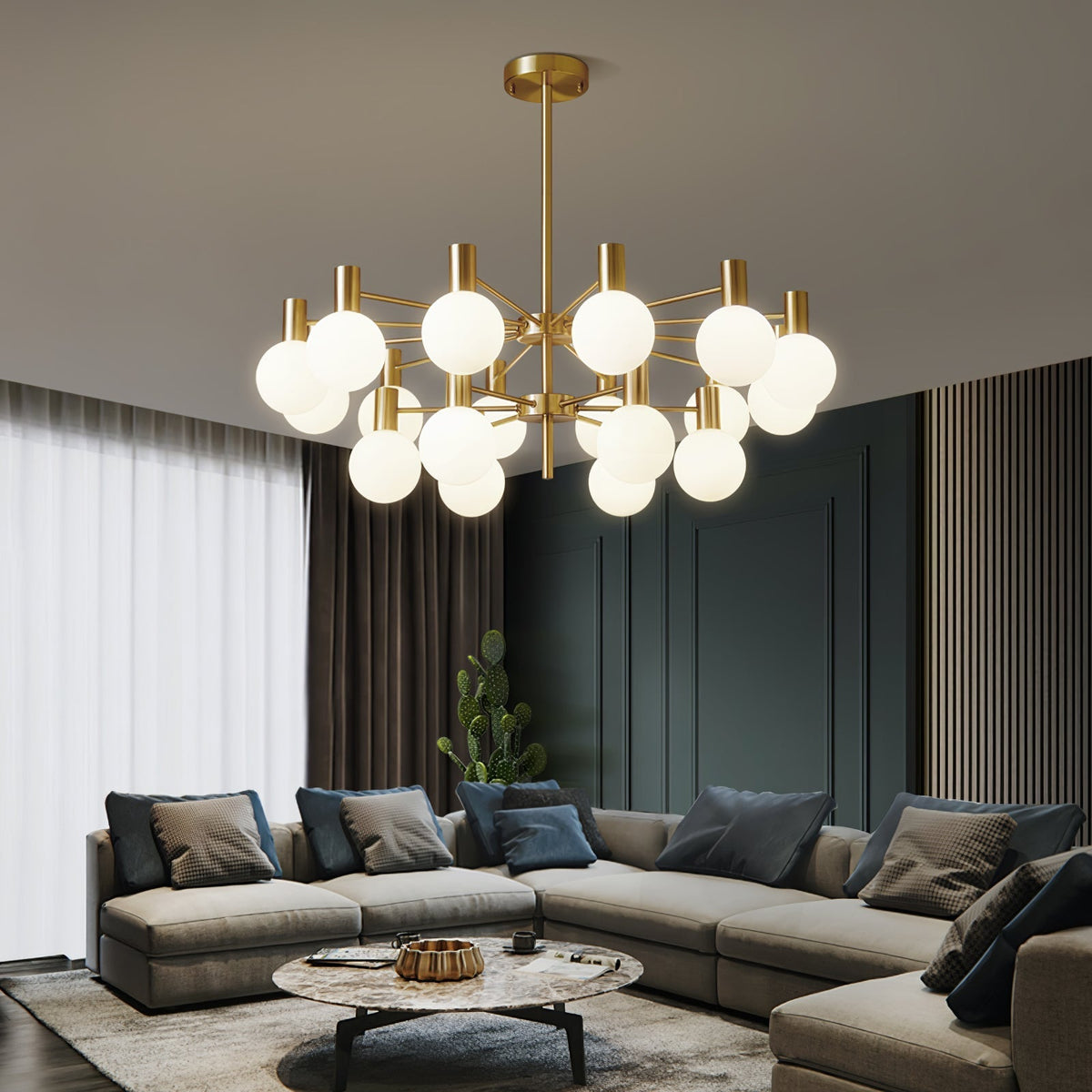 Veloiel Kronleuchter Glaskugel Glas Goldrahmen modern
