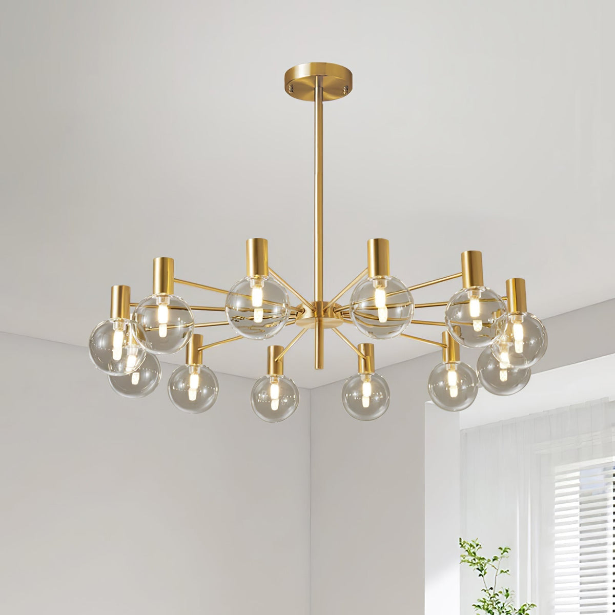 Veloiel Kronleuchter Glaskugel Glas Goldrahmen modern