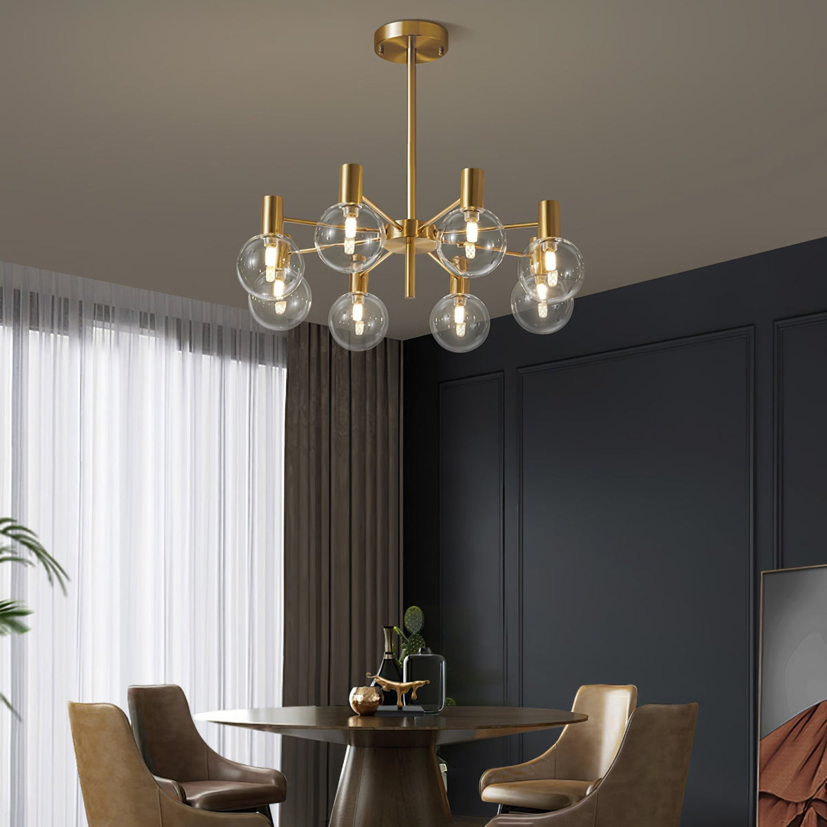 Veloiel Kronleuchter Glaskugel Glas Goldrahmen modern