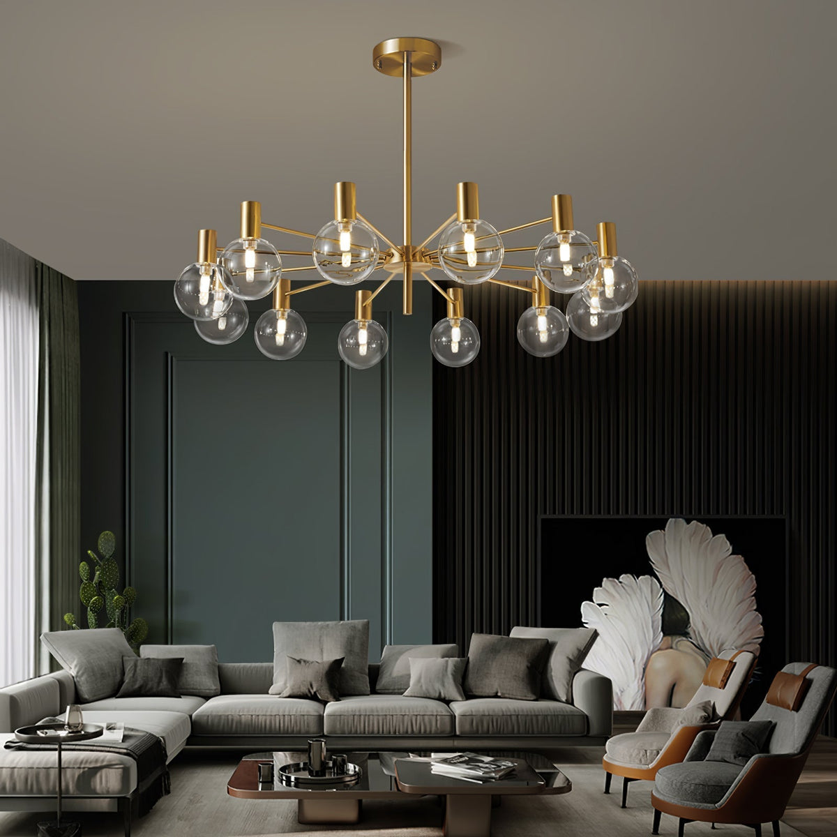 Veloiel Kronleuchter Glaskugel Glas Goldrahmen modern
