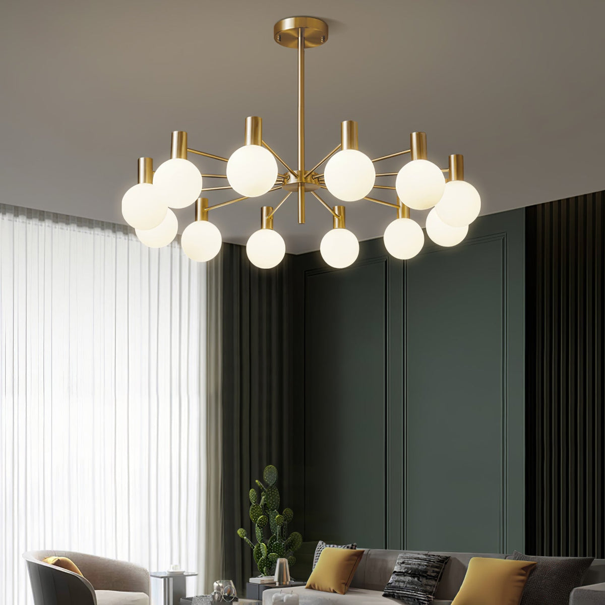 Veloiel Kronleuchter Glaskugel Glas Goldrahmen modern