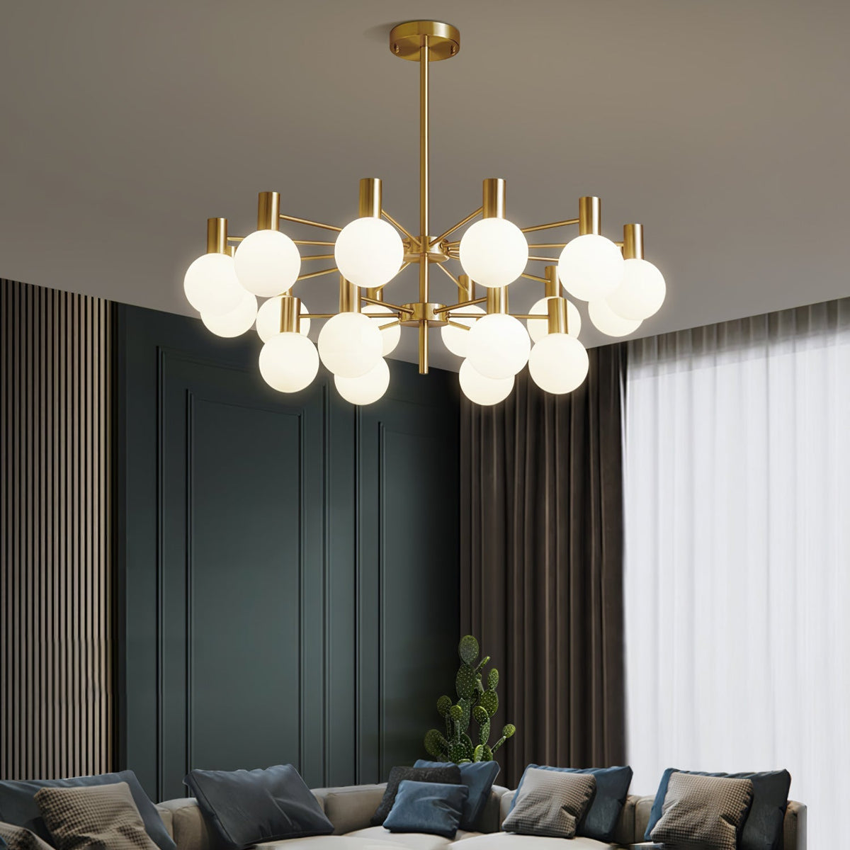 Veloiel Kronleuchter Glaskugel Glas Goldrahmen modern