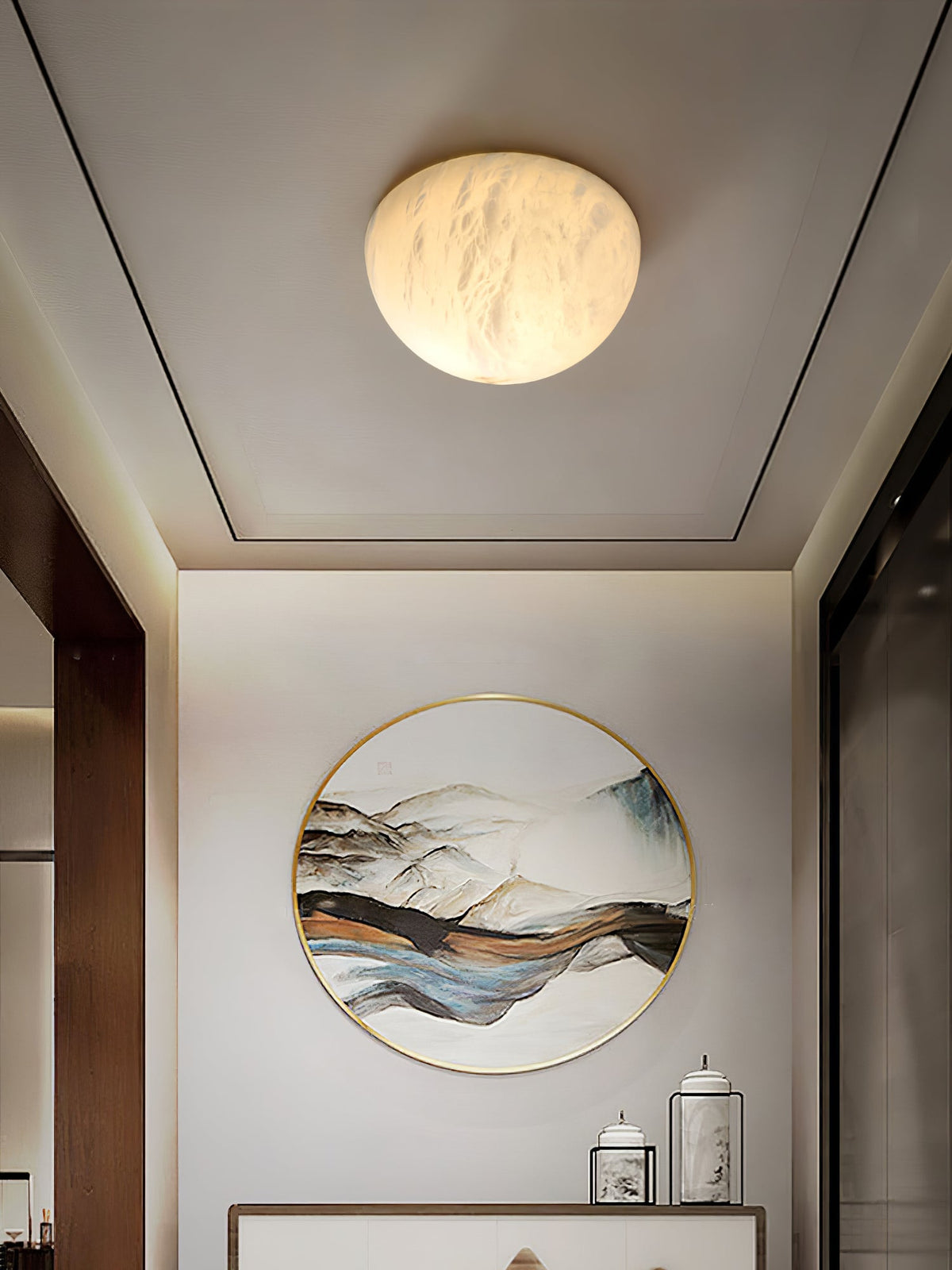 Elvar Halbkreisförmige Minimalistische Alabaster-Deckenleuchte