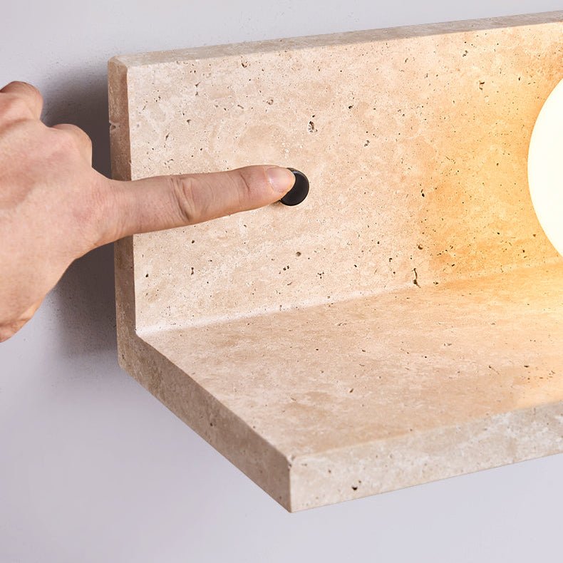 Vanthel Regal Wandleuchte aus Travertin mit Kugelschirm für Pflanzen-Display und Kopfteil