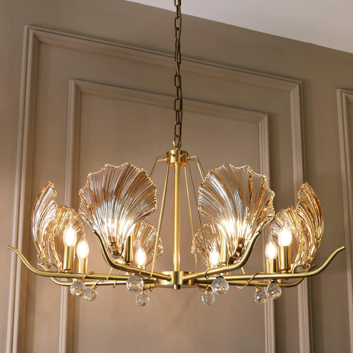 Luxereon Kronleuchter Shell Kristall Blatt Kupfer