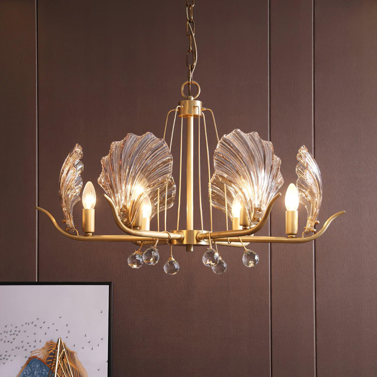 Luxereon Kronleuchter Shell Kristall Blatt Kupfer