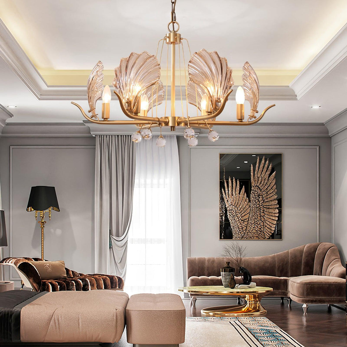 Luxereon Kronleuchter Shell Kristall Blatt Kupfer
