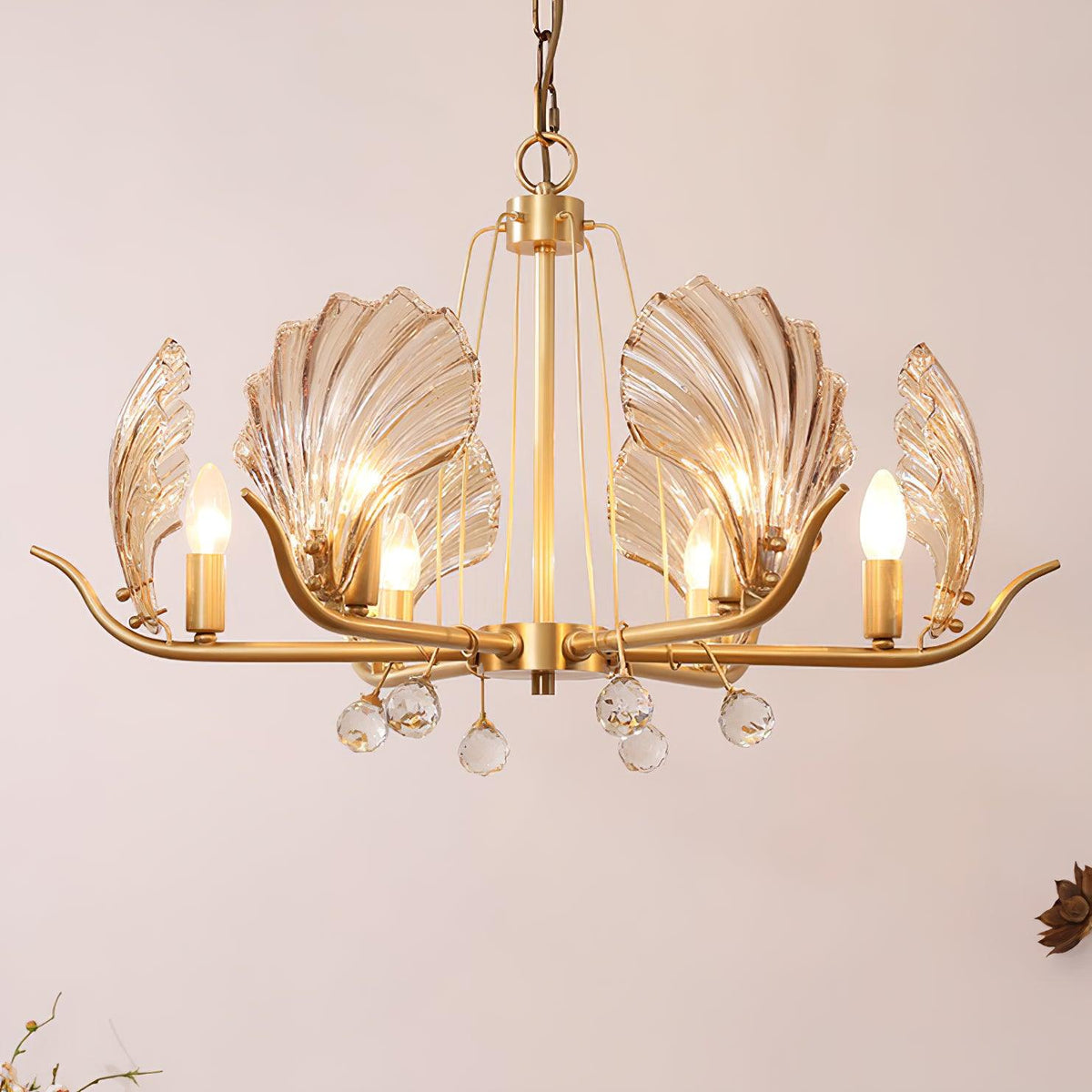 Luxereon Kronleuchter Shell Kristall Blatt Kupfer