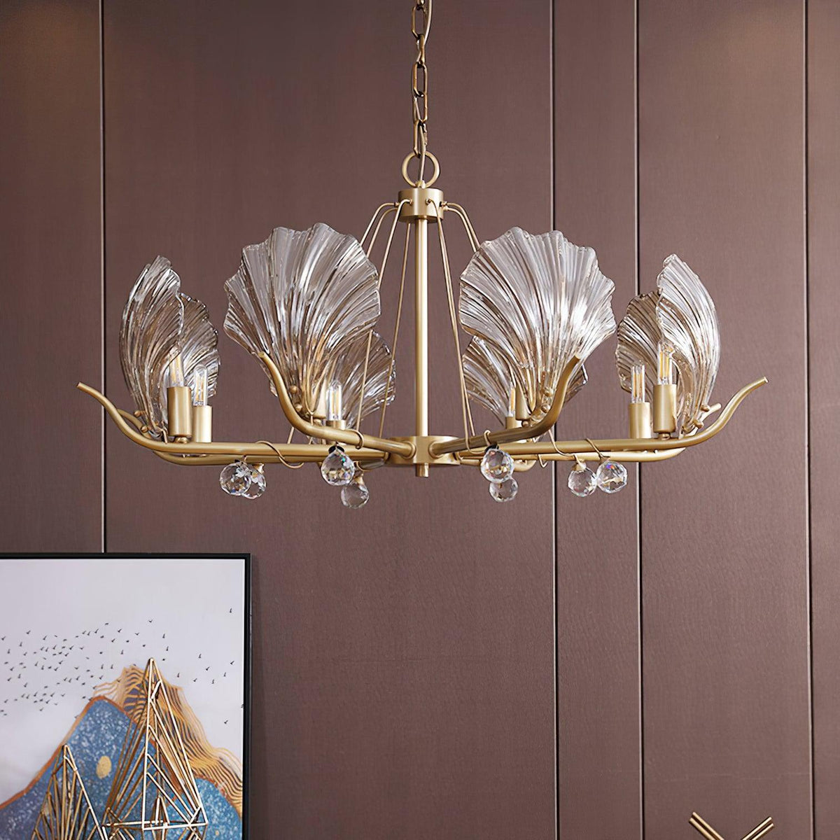 Luxereon Kronleuchter Shell Kristall Blatt Kupfer