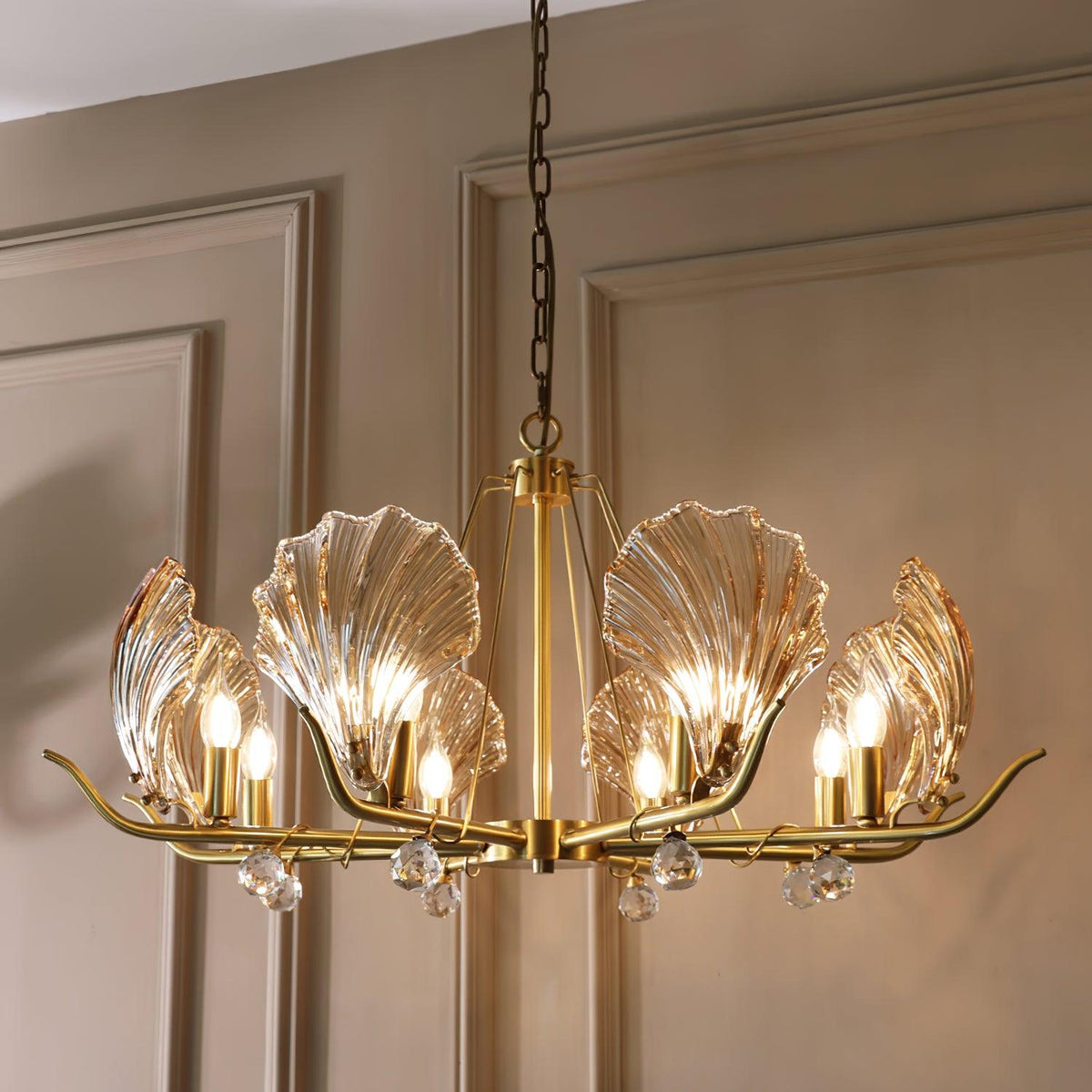 Luxereon Kronleuchter Shell Kristall Blatt Kupfer