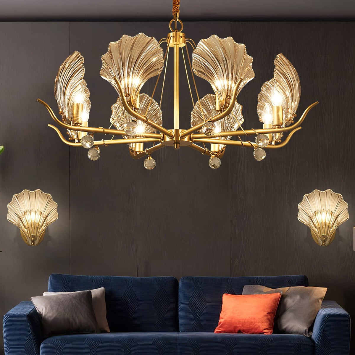 Luxereon Kronleuchter Shell Kristall Blatt Kupfer