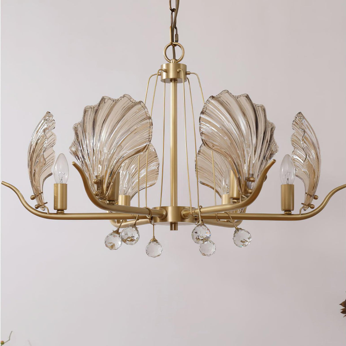 Luxereon Kronleuchter Shell Kristall Blatt Kupfer