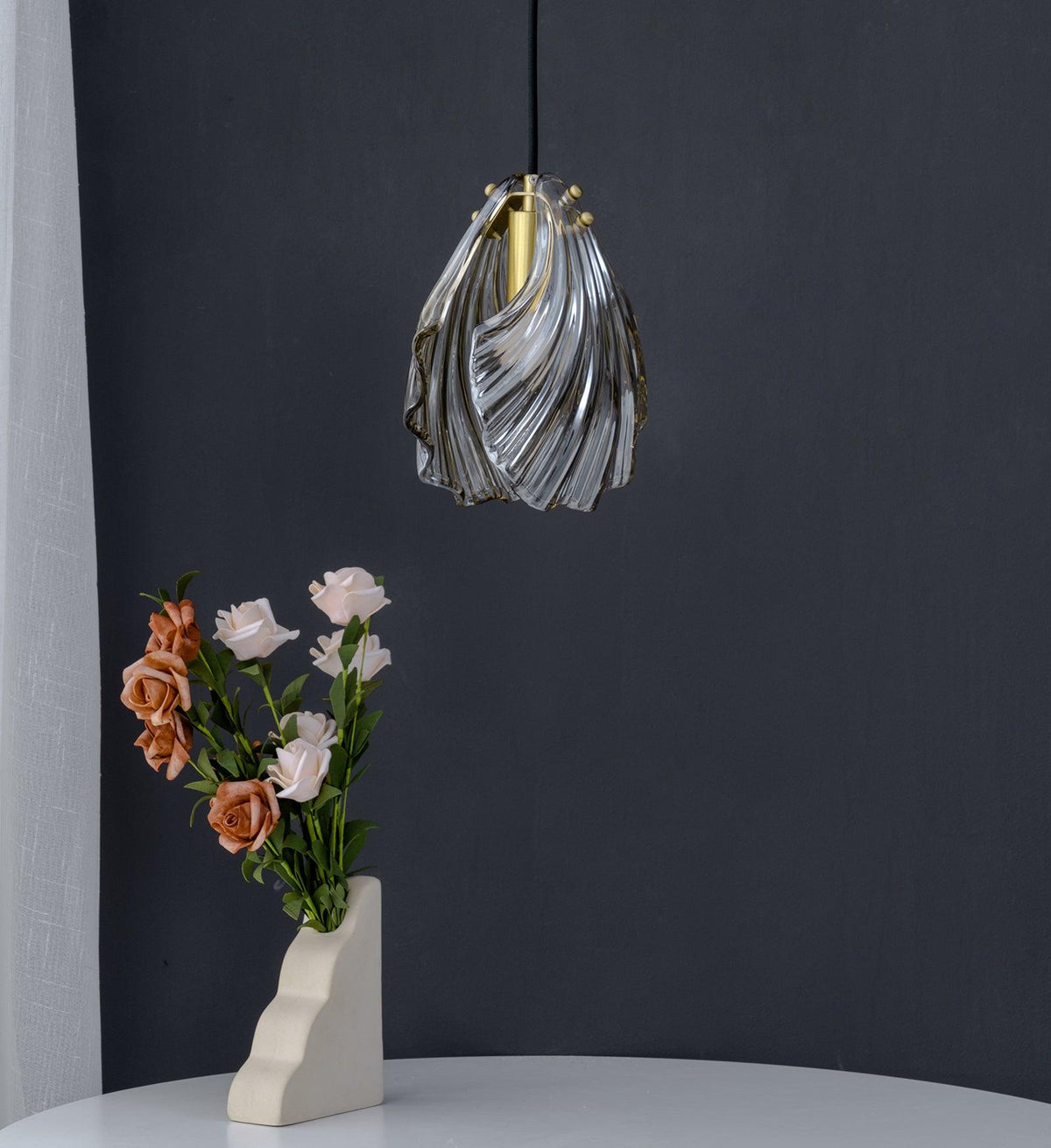 Covene Pendelleuchte skandinavisch Art Shell Swag und Cognac-Glas