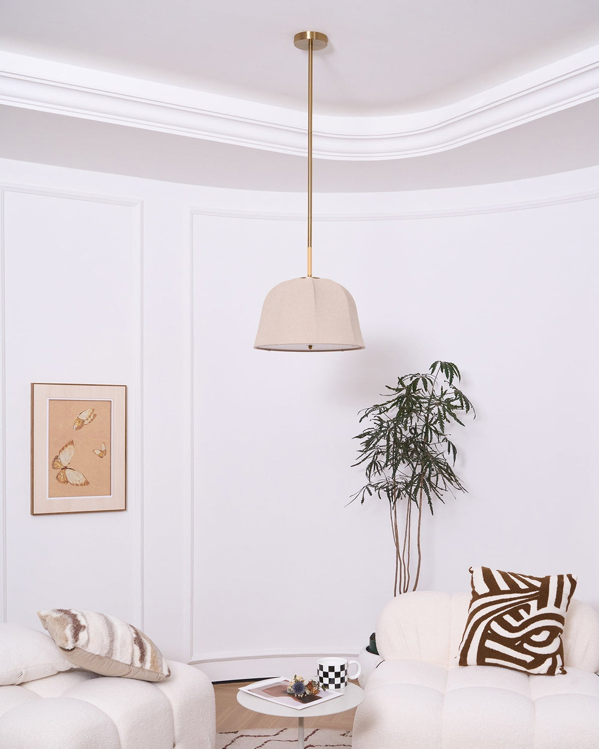 Fioalielle Vintage Stoff-Pendelleuchte Beige