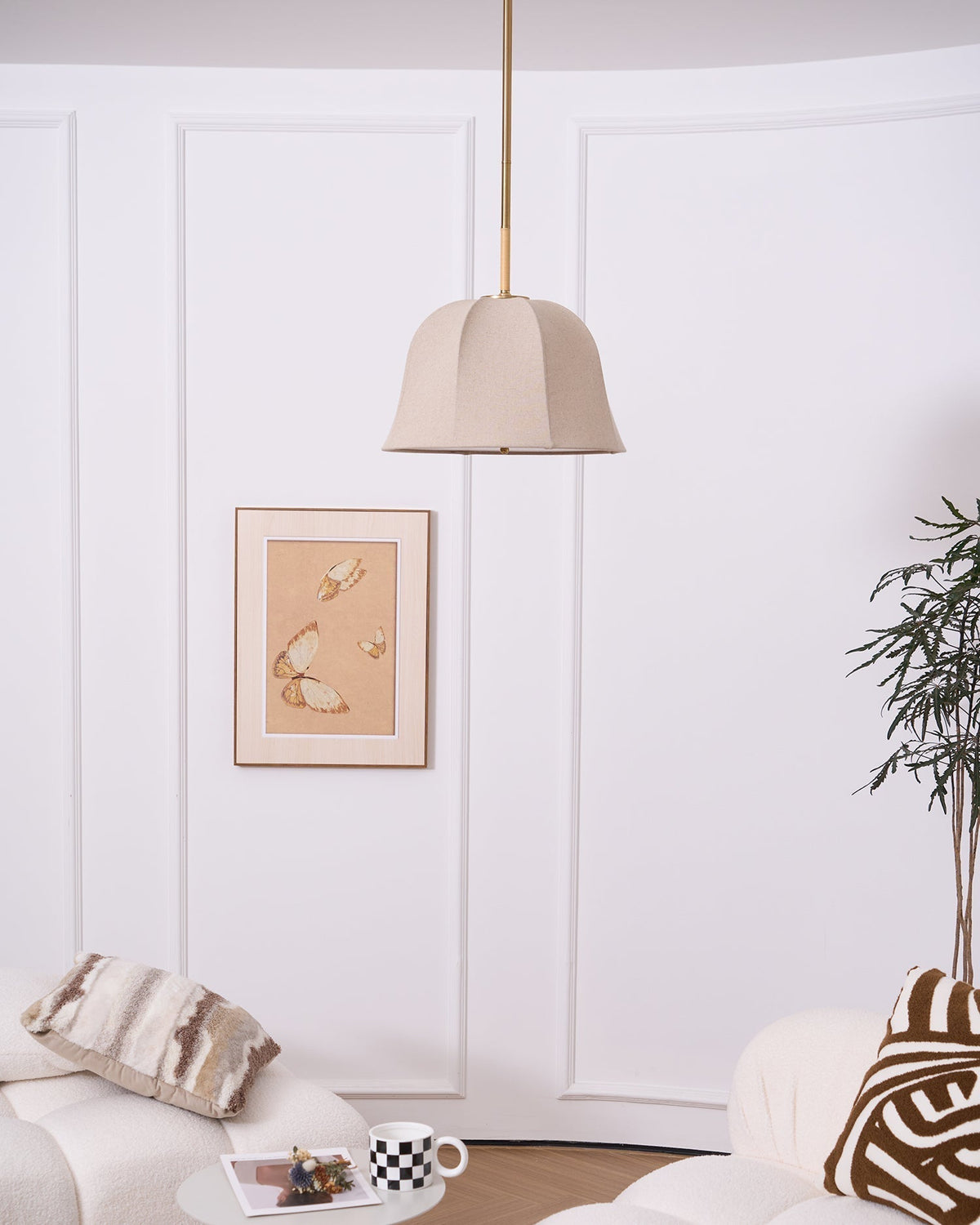 Fioalielle Vintage Stoff-Pendelleuchte Beige