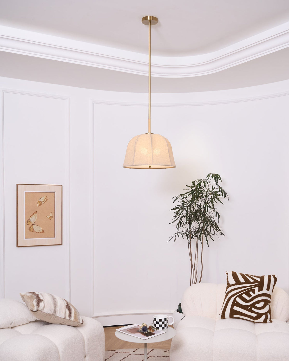 Fioalielle Vintage Stoff-Pendelleuchte Beige