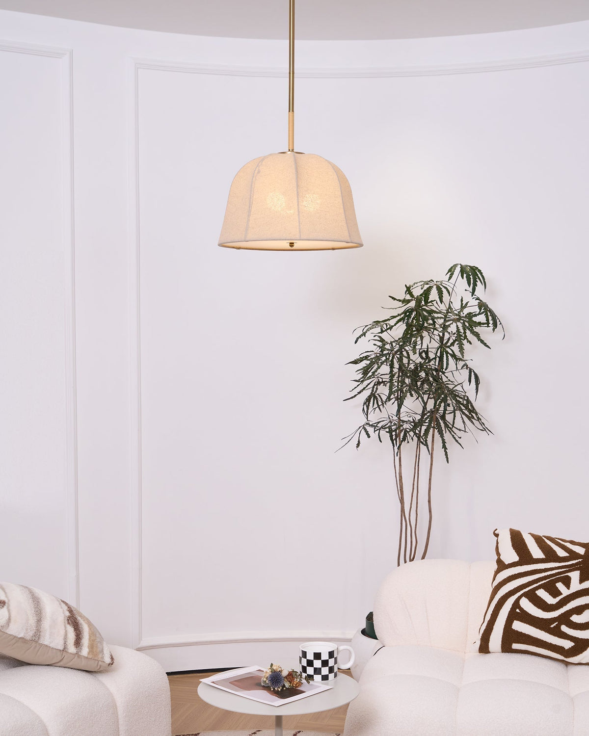 Fioalielle Vintage Stoff-Pendelleuchte Beige