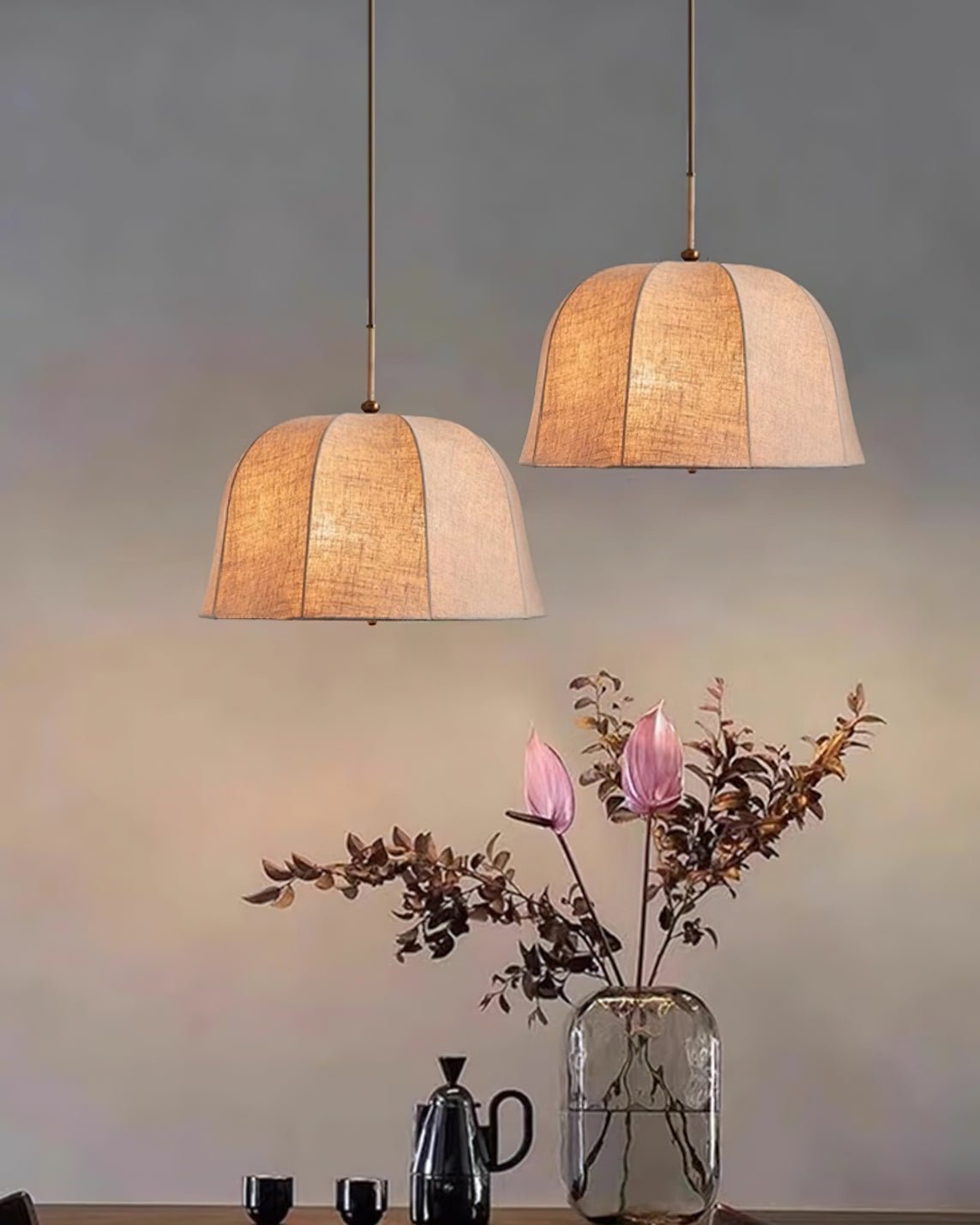 Fioalielle Vintage Stoff-Pendelleuchte Beige