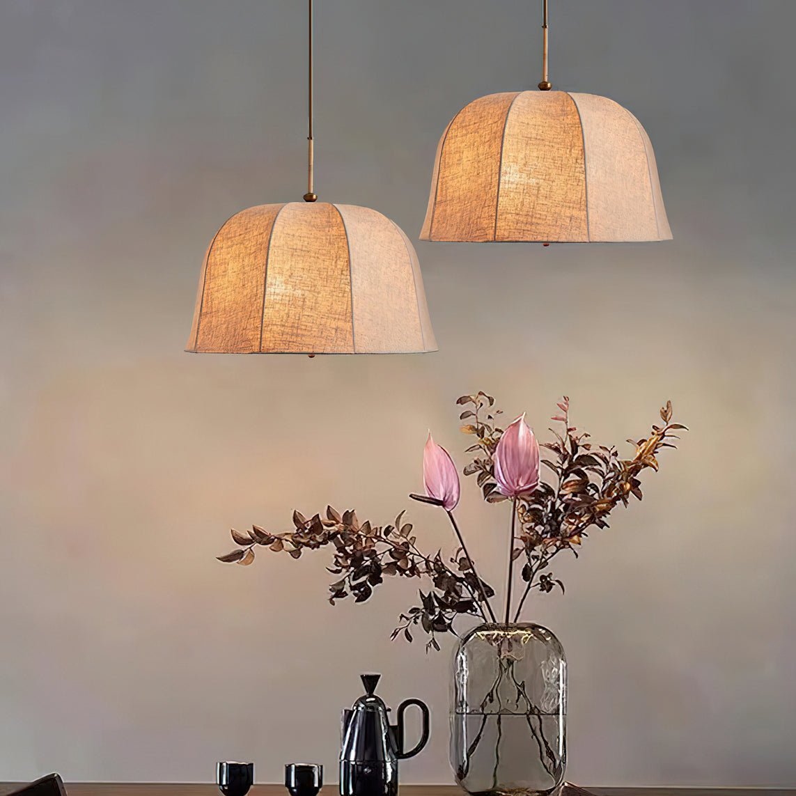 Fioalielle Vintage Stoff-Pendelleuchte Beige