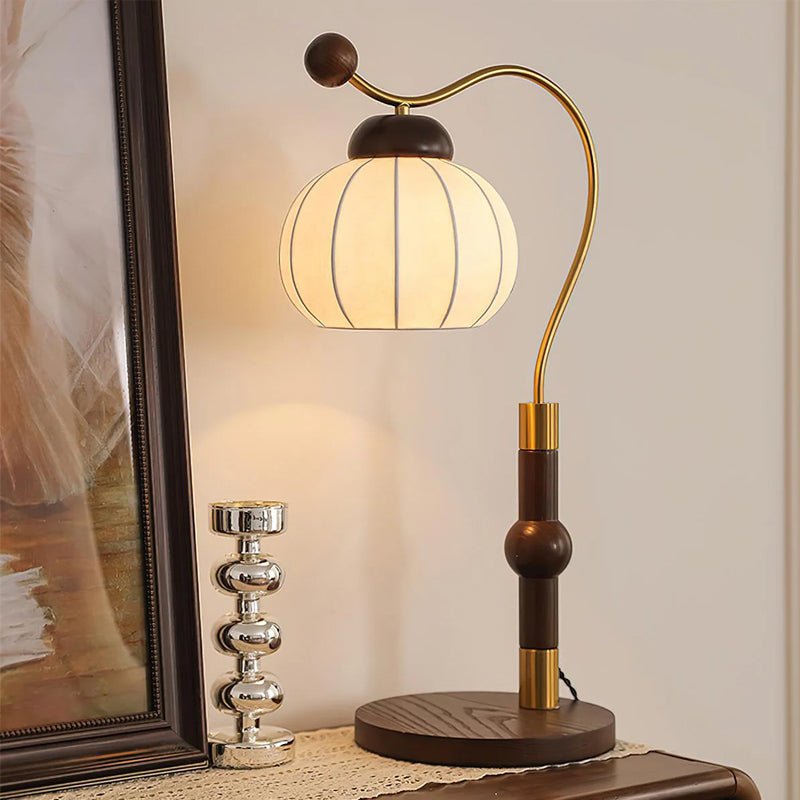 Zyran Tischlampe aus Holz und Seide im Retro-Stil