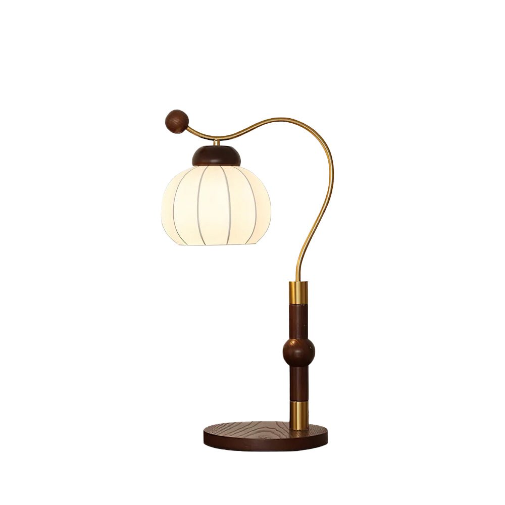 Zyran Tischlampe aus Holz und Seide im Retro-Stil