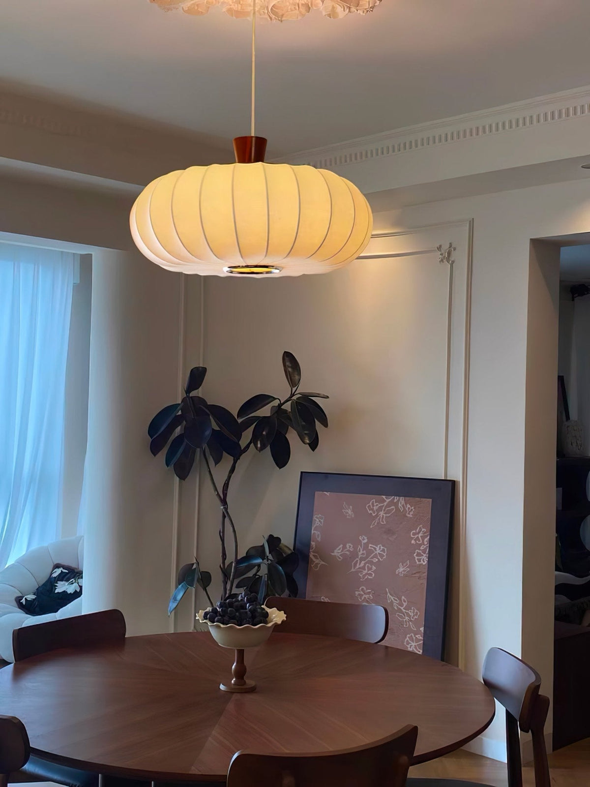 Aldeelia Pendelleuchte aus Seide und Holz im Retro-Stil