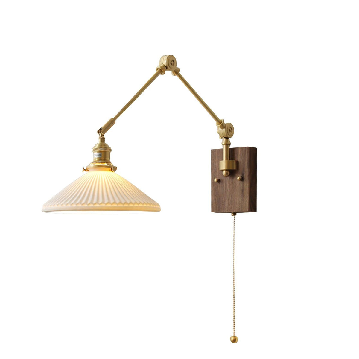 Wandleuchte mit verstellbarem Arm, gefalteter Schirm und Nussbaumfuß im Vintage-Stil