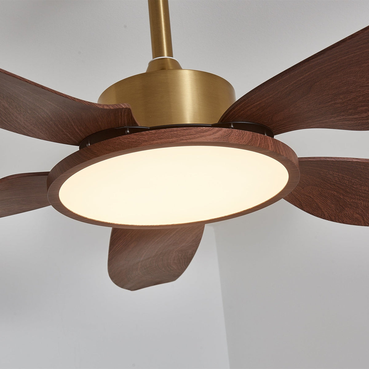 Sylenel Deckenventilator mit Beleuchtung aus Holz in Messingoptik