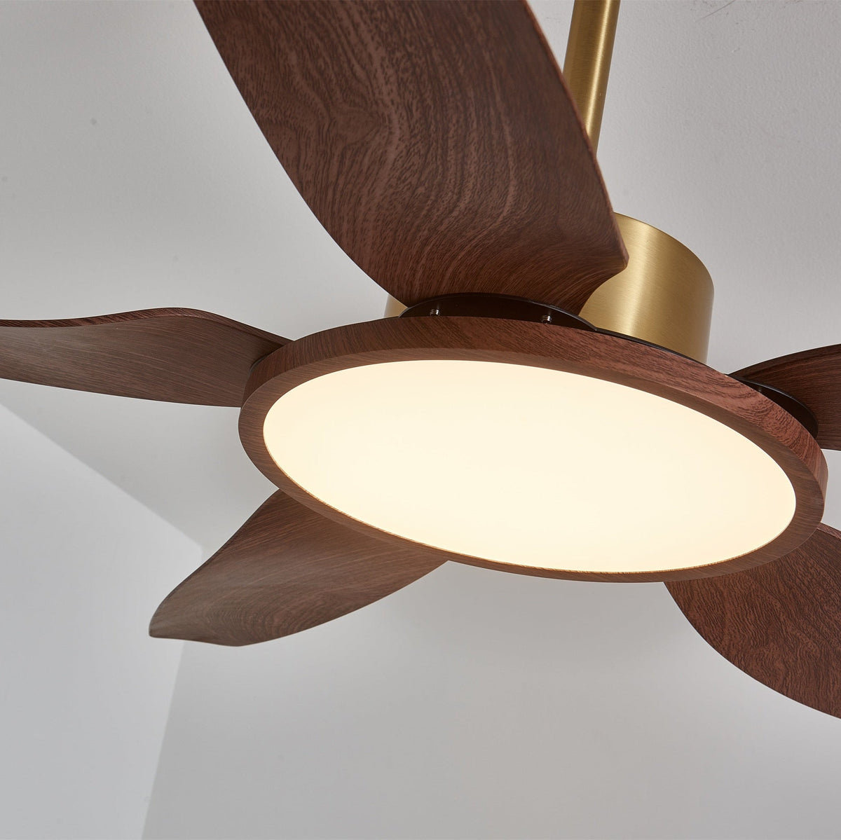 Sylenel Deckenventilator mit Beleuchtung aus Holz in Messingoptik